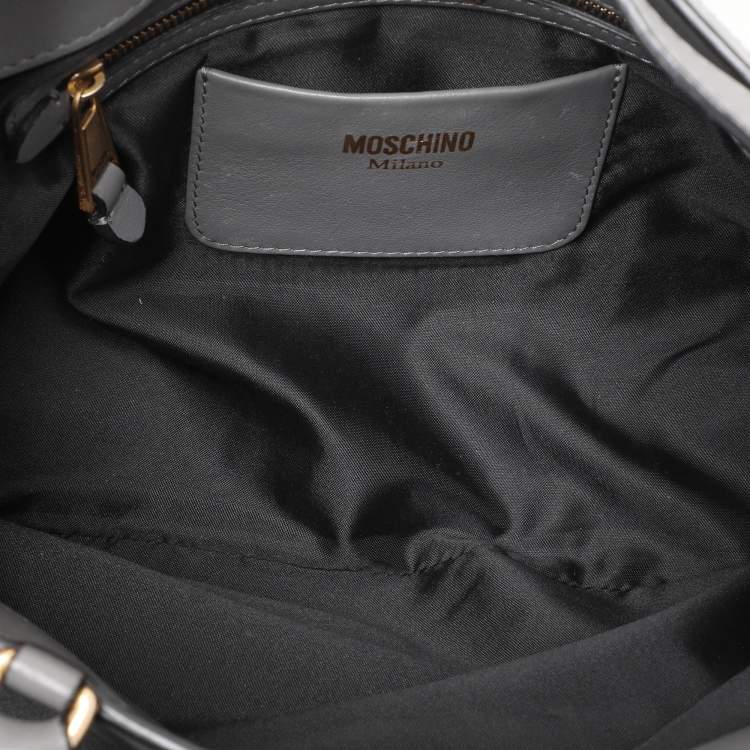 Pre Owned Moschino Grey Python Embossed Leather Biker Satchel