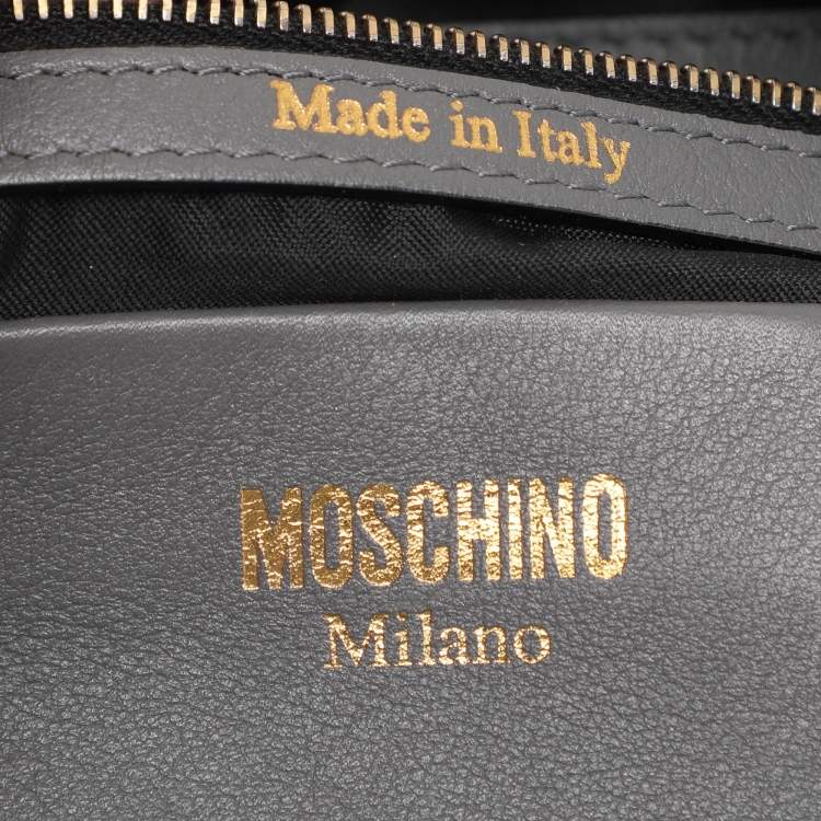 Pre Owned Moschino Grey Python Embossed Leather Biker Satchel