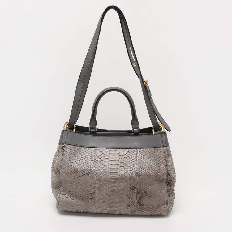 Pre Owned Moschino Grey Python Embossed Leather Biker Satchel