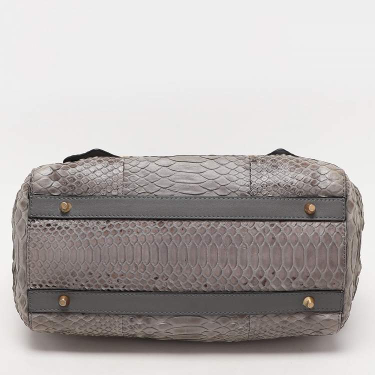 Pre Owned Moschino Grey Python Embossed Leather Biker Satchel