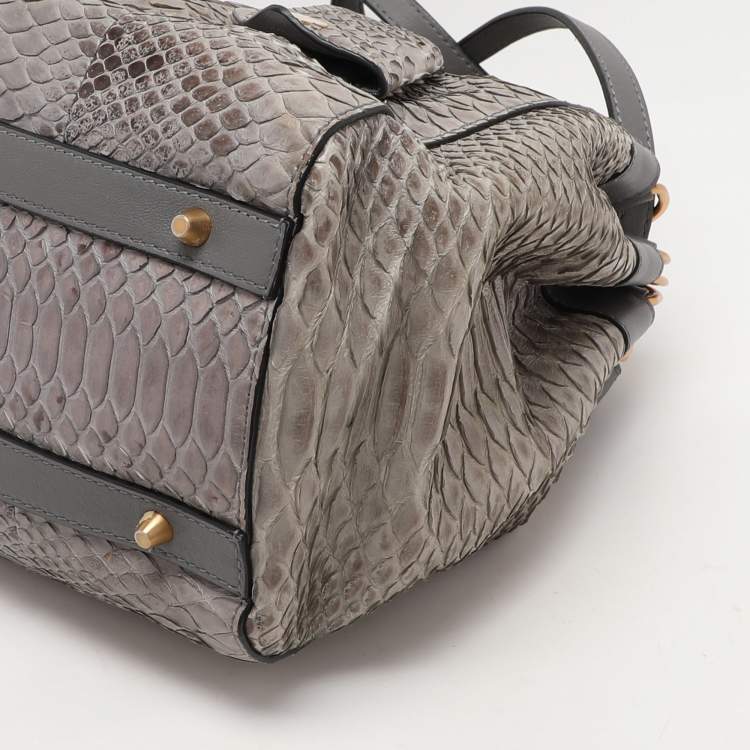 Pre Owned Moschino Grey Python Embossed Leather Biker Satchel