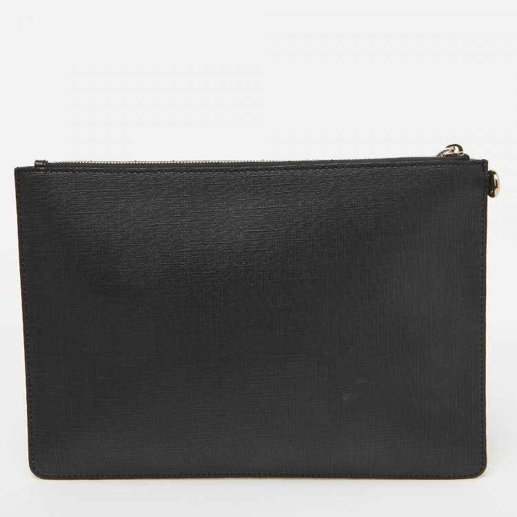 Pre Owned Moschino Black Teddy Bear Print Coated Canvas Medium Clutch