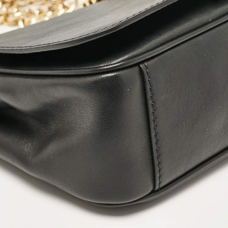 Pre Owned Moschino Black Leather Classic Logo Flap Chain Bag