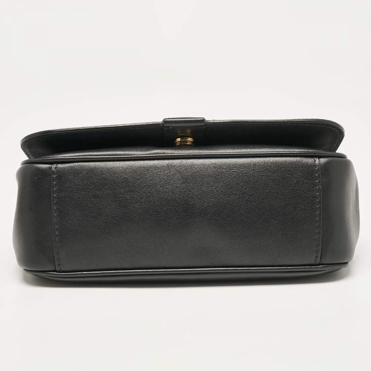 Pre Owned Moschino Black Leather Classic Logo Flap Chain Bag