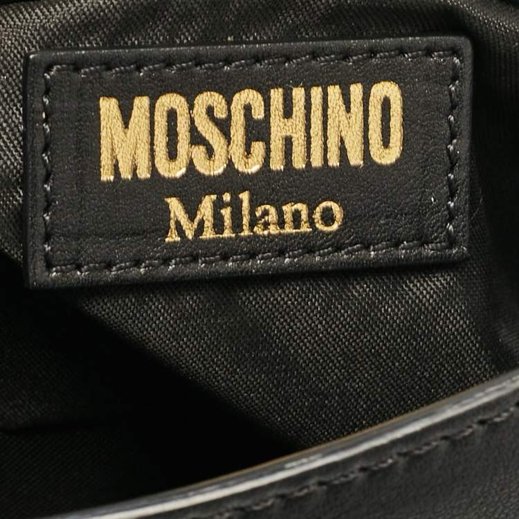 Pre Owned Moschino Black Leather Classic Logo Flap Chain Bag