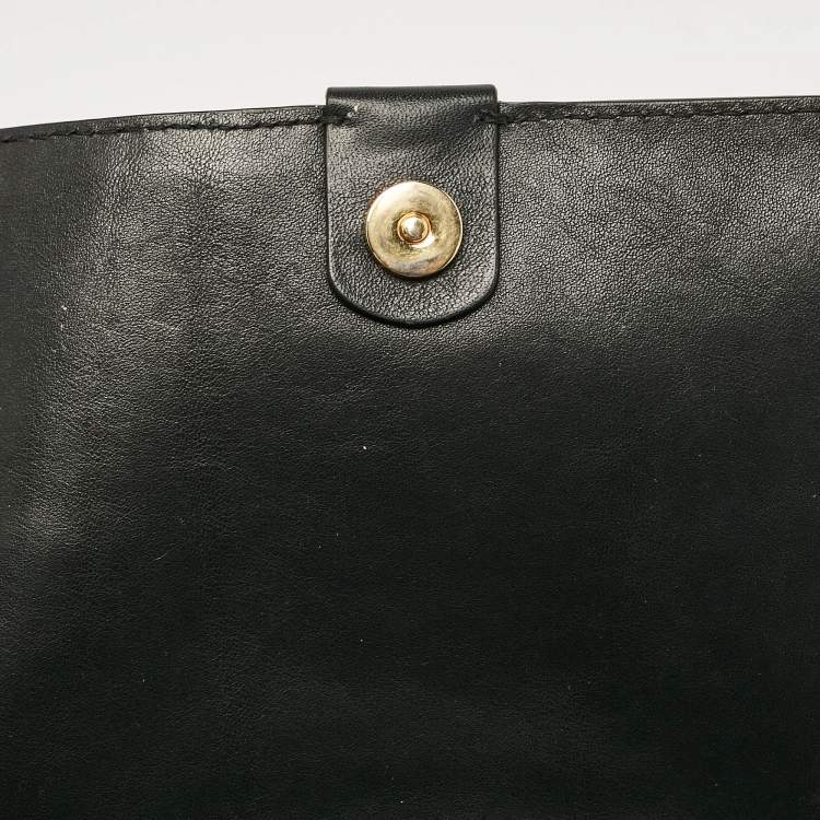 Pre Owned Moschino Black Leather Classic Logo Flap Chain Bag