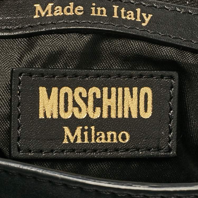 Pre Owned Moschino Black Leather Classic Logo Flap Chain Bag