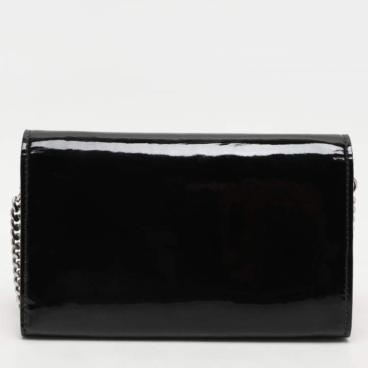 Pre Owned Moschino Black Patent Leather Number Plate Chain Clutch