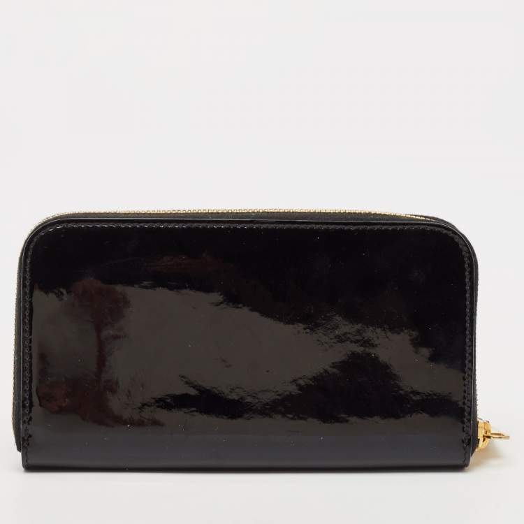 Pre Owned Moschino Black Patent Leather Logo Classic Continental Wallet