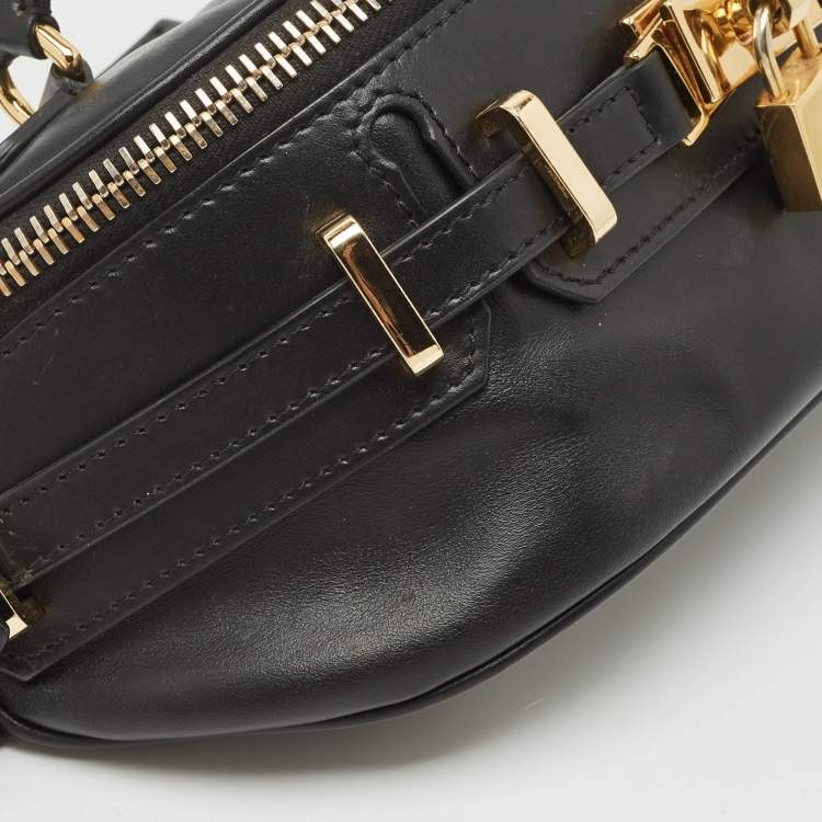 Pre Owned Moschino Black Leather Padlock Belt Bag