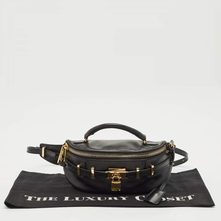 Pre Owned Moschino Black Leather Padlock Belt Bag