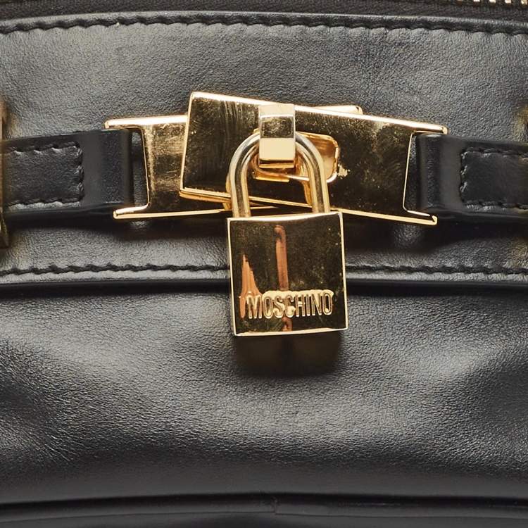 Pre Owned Moschino Black Leather Padlock Belt Bag