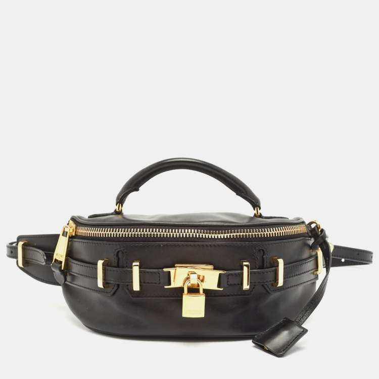Pre Owned Moschino Black Leather Padlock Belt Bag
