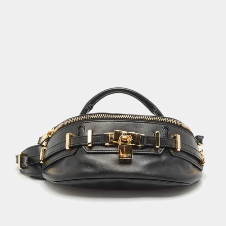 Pre Owned Moschino Black Leather Padlock Belt Bag