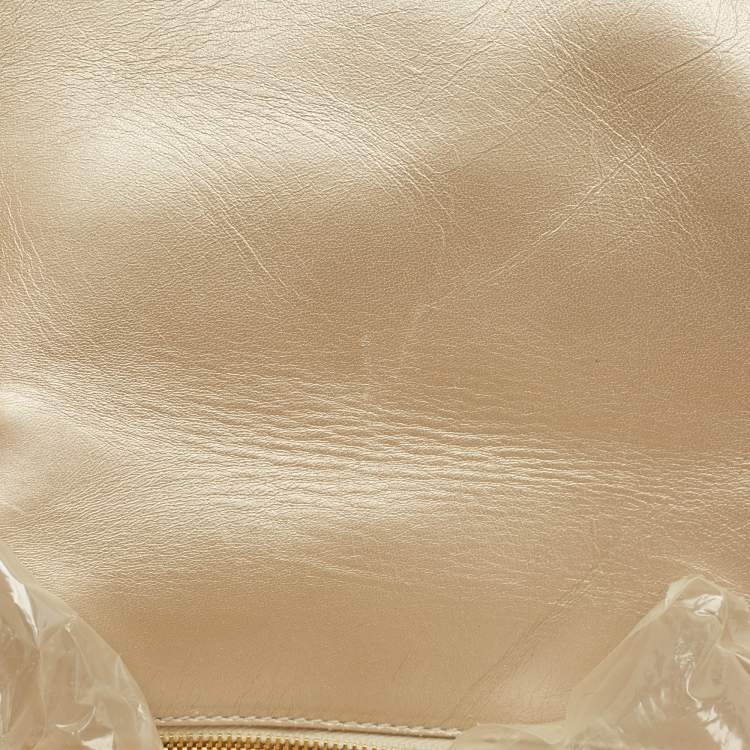 Pre Owned Moschino Cream Quilted Tweed Mirror Embellished Chain Shoulder Bag