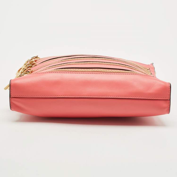 Pre Owned Moschino Dark Pink Leather Multi Zip Shoulder Bag