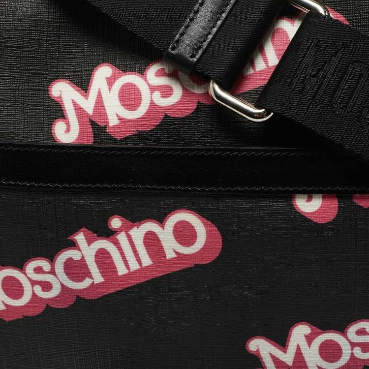 Pre Owned Moschino Black/Pink Coated Canvas and Leather Barbie Logo Crossbody Bag