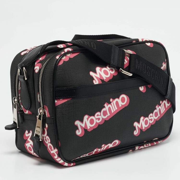 Pre Owned Moschino Black/Pink Coated Canvas and Leather Barbie Logo Crossbody Bag