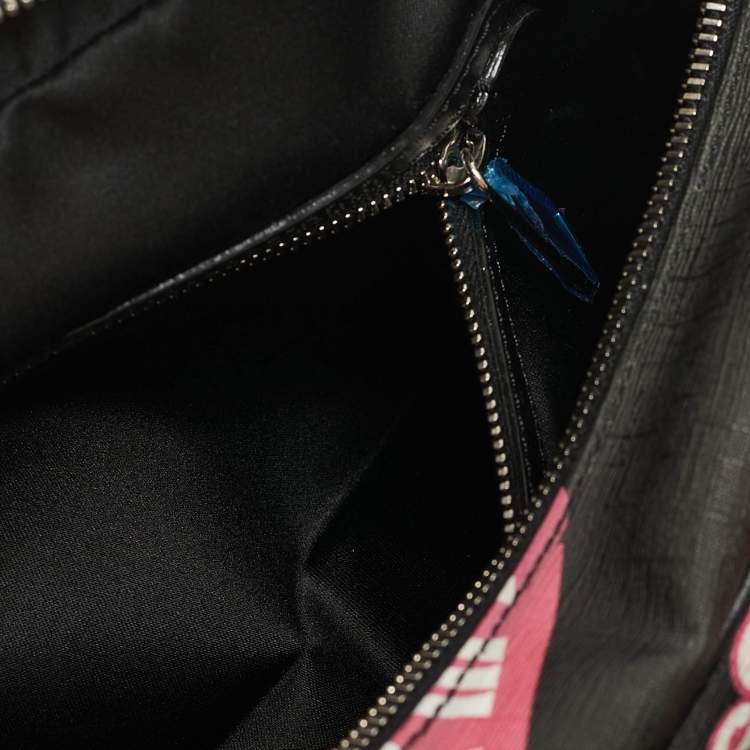 Pre Owned Moschino Black/Pink Coated Canvas and Leather Barbie Logo Crossbody Bag