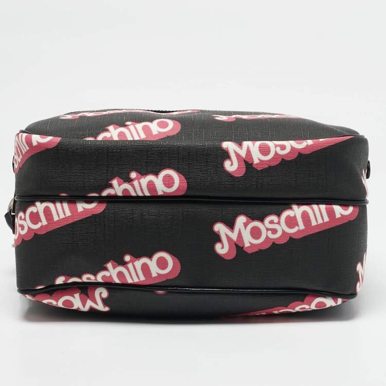 Pre Owned Moschino Black/Pink Coated Canvas and Leather Barbie Logo Crossbody Bag