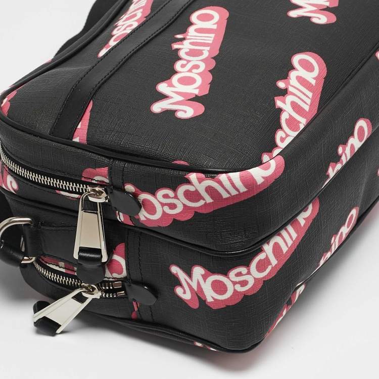 Pre Owned Moschino Black/Pink Coated Canvas and Leather Barbie Logo Crossbody Bag