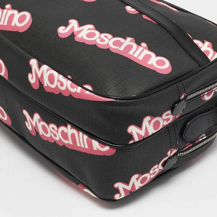 Pre Owned Moschino Black/Pink Coated Canvas and Leather Barbie Logo Crossbody Bag