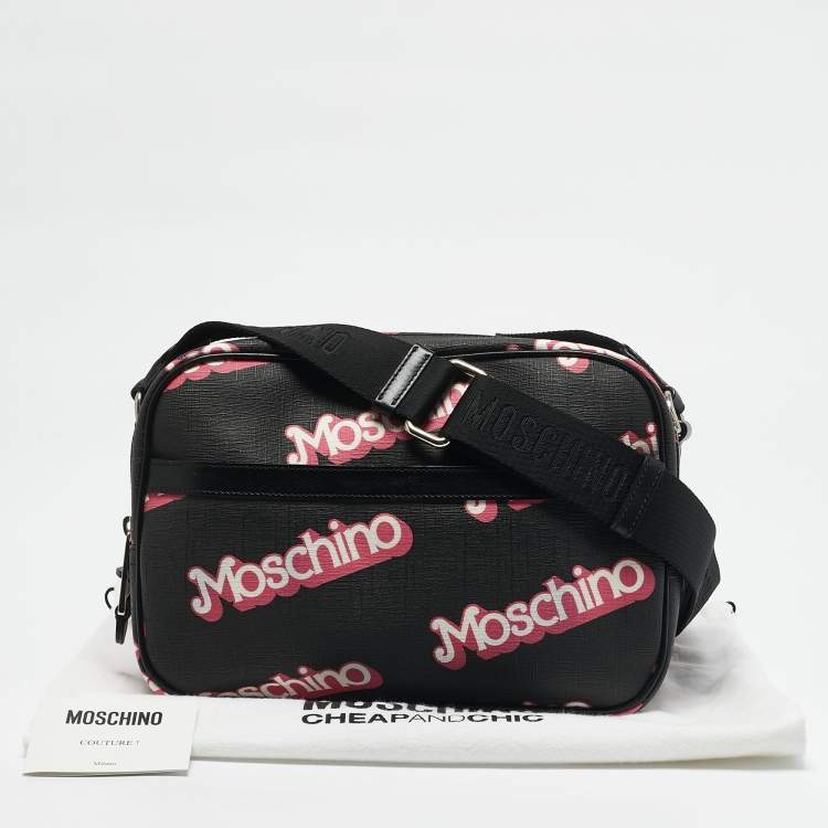 Pre Owned Moschino Black/Pink Coated Canvas and Leather Barbie Logo Crossbody Bag