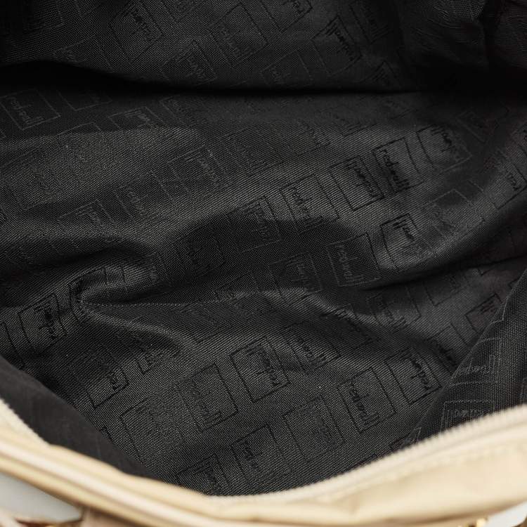 Pre Owned Moschino Beige Fabric Logo Long Handle Satchel