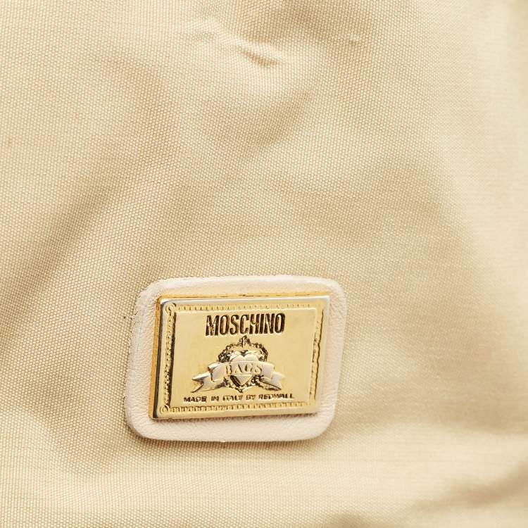 Pre Owned Moschino Beige Fabric Logo Long Handle Satchel