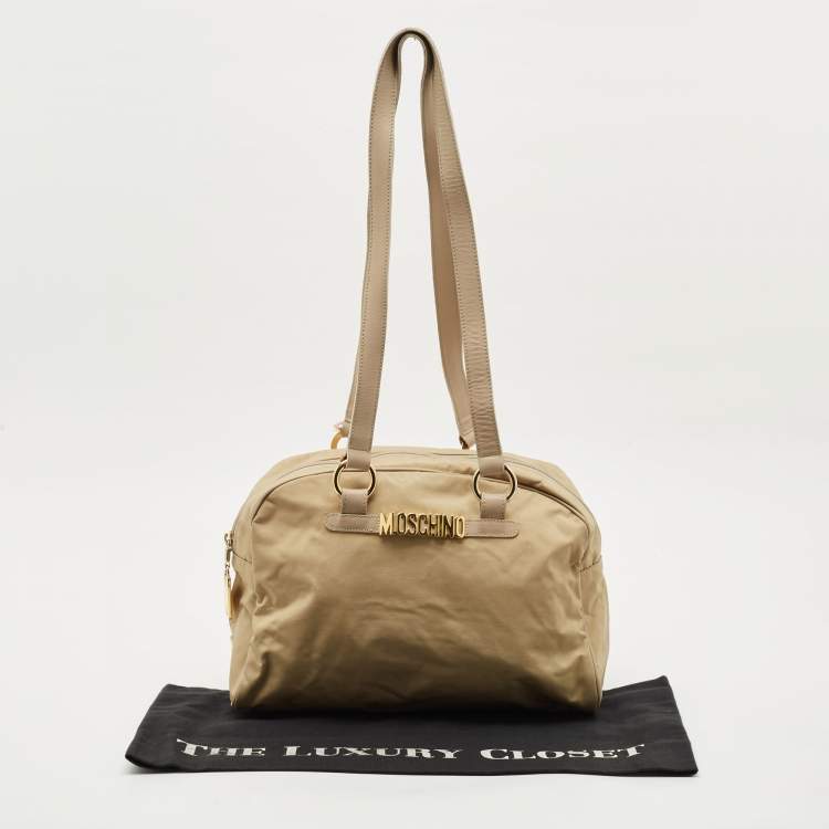 Pre Owned Moschino Beige Fabric Logo Long Handle Satchel