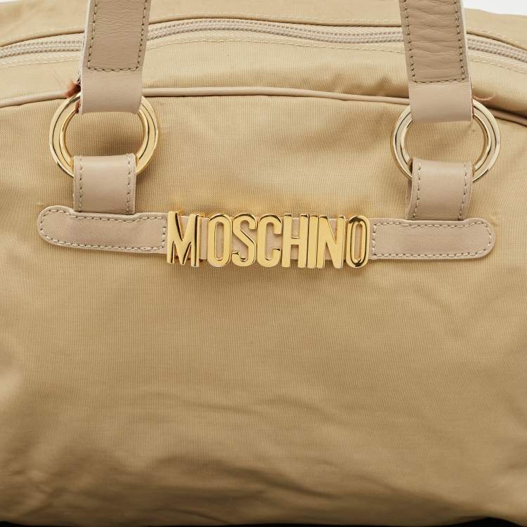 Pre Owned Moschino Beige Fabric Logo Long Handle Satchel