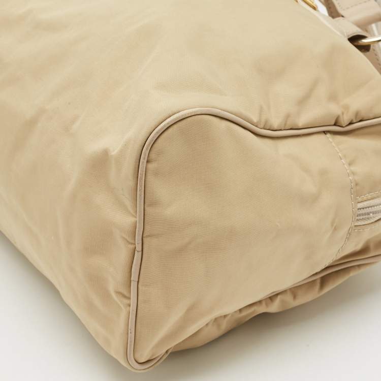 Pre Owned Moschino Beige Fabric Logo Long Handle Satchel