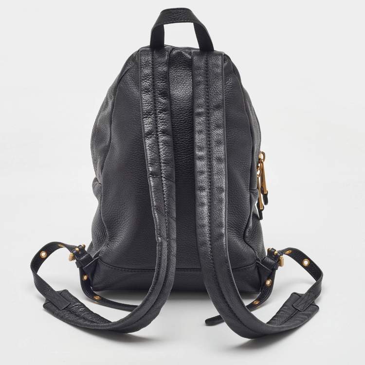 Pre Owned Moschino Black Leather Logo Backpack