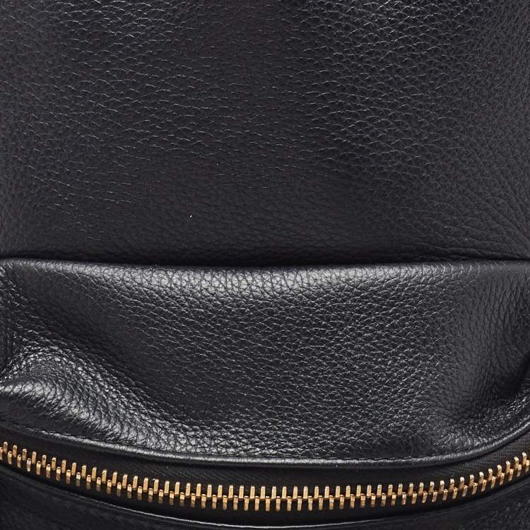Pre Owned Moschino Black Leather Logo Backpack