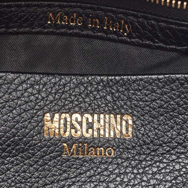 Pre Owned Moschino Black Leather Logo Backpack