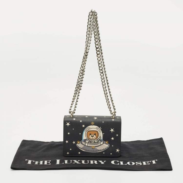 Pre Owned Moschino Black Leather Space Teddy Shoulder Bag