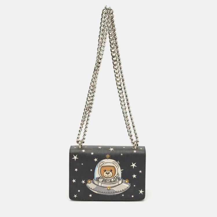 Pre Owned Moschino Black Leather Space Teddy Shoulder Bag