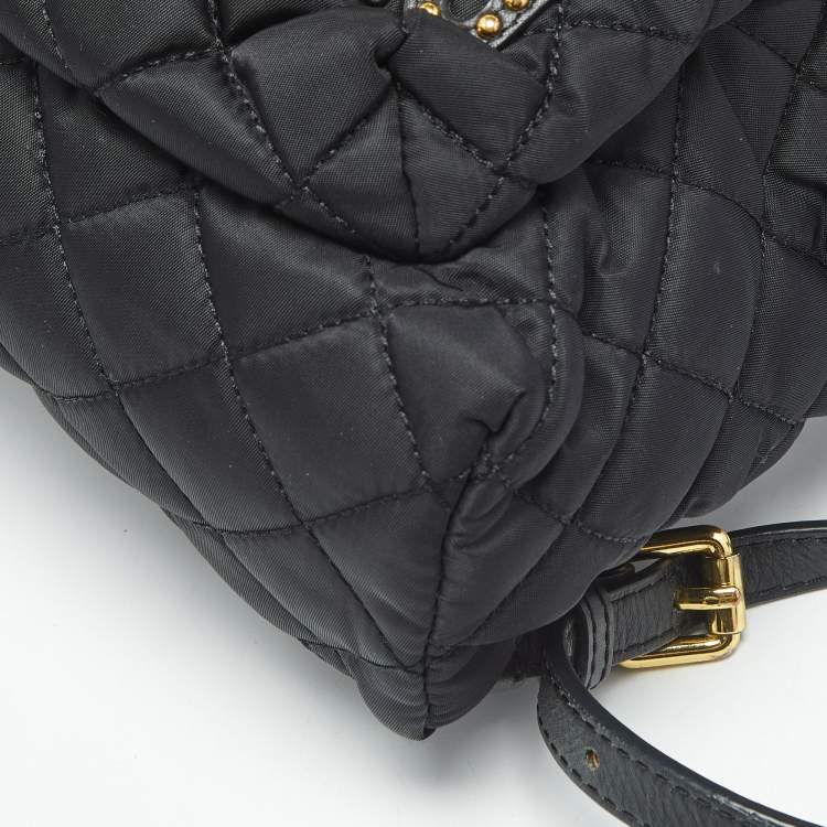 Pre Owned Moschino Black Quilted Nylon and Leather Studded Classic Logo Backpack