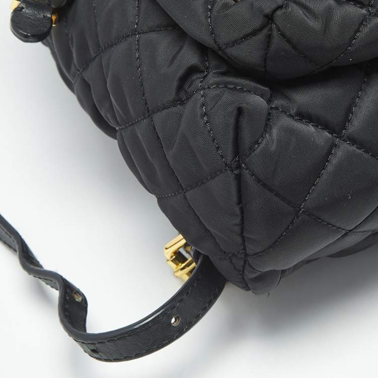 Pre Owned Moschino Black Quilted Nylon and Leather Studded Classic Logo Backpack