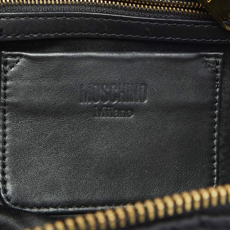 Pre Owned Moschino Black Quilted Nylon and Leather Studded Classic Logo Backpack
