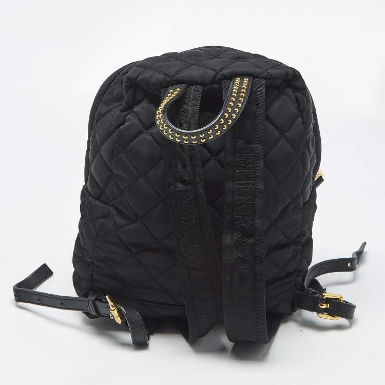 Pre Owned Moschino Black Quilted Nylon and Leather Studded Classic Logo Backpack