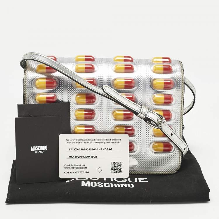Pre Owned Moschino Silver Patent Leather and PVC Pill Pack Crossbody Bag