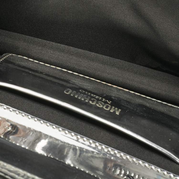 Pre Owned Moschino Silver Patent Leather and PVC Pill Pack Crossbody Bag