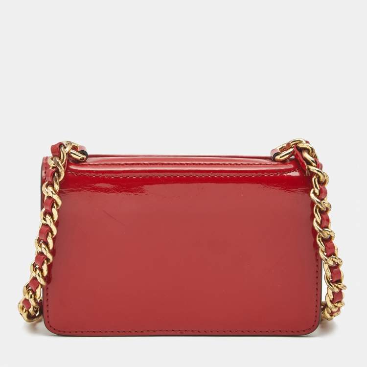 Pre Owned Moschino Red Patent Leather Mini Logo Shoulder Bag