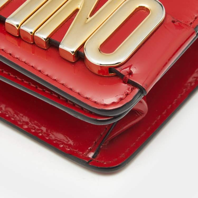 Pre Owned Moschino Red Patent Leather Mini Logo Shoulder Bag
