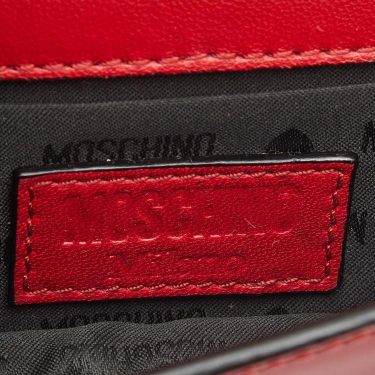 Pre Owned Moschino Red Patent Leather Mini Logo Shoulder Bag