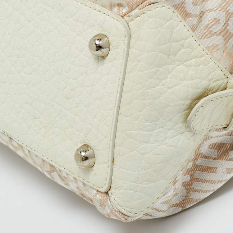 Pre Owned Moschino White/Cream Signature Fabric and Leather Zip Satchel