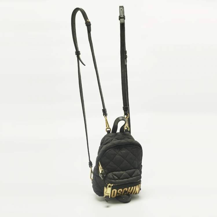 Pre Owned Moschino Black Quilted Nylon Mini Classic Logo Backpack