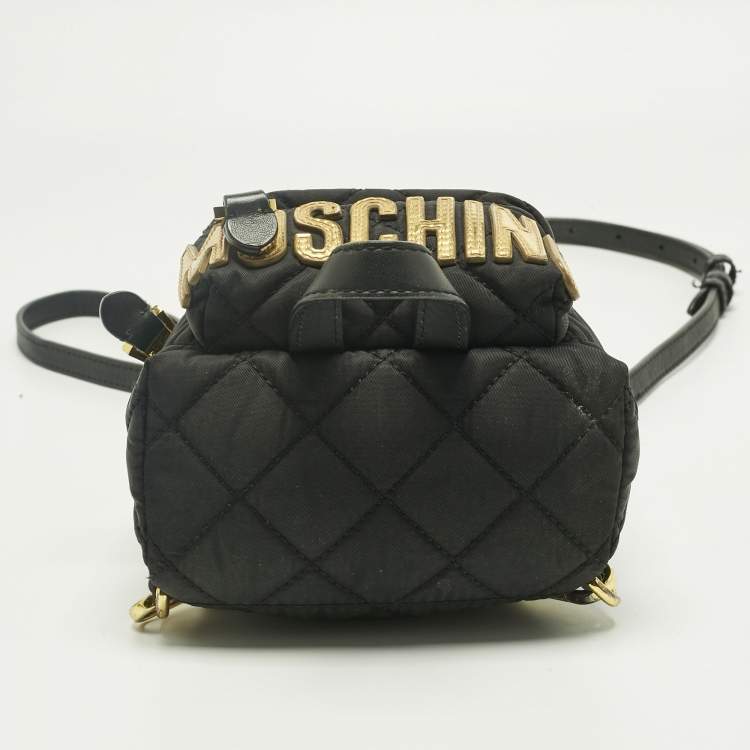 Pre Owned Moschino Black Quilted Nylon Mini Classic Logo Backpack