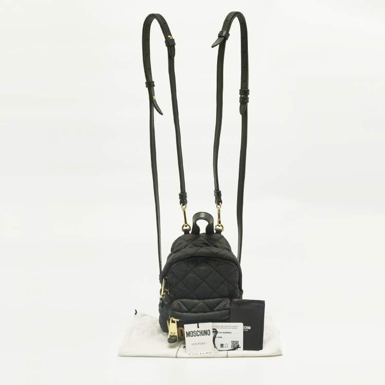 Pre Owned Moschino Black Quilted Nylon Mini Classic Logo Backpack